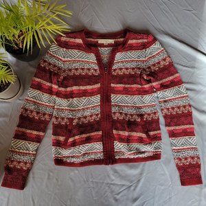 Loft red textured zip-up sweater